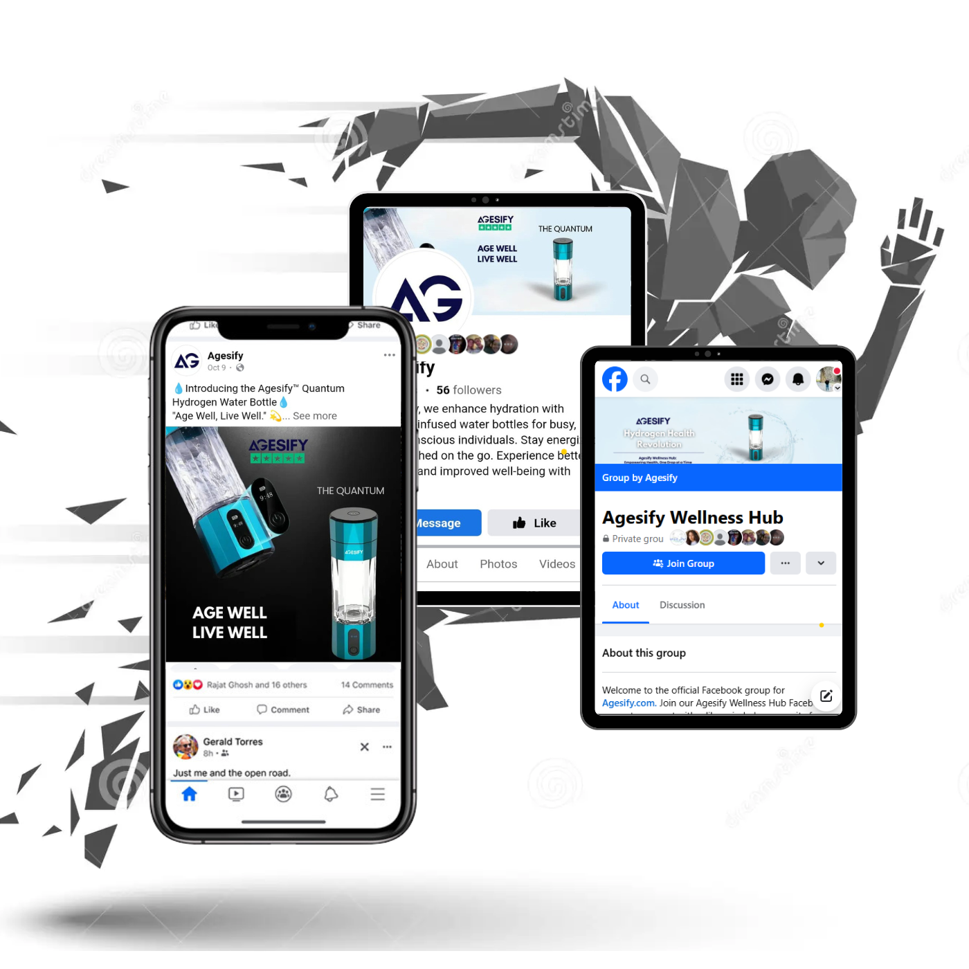 Agesify Wellness Hub Facebook community for sharing hydrogen water tips, stories, and motivation