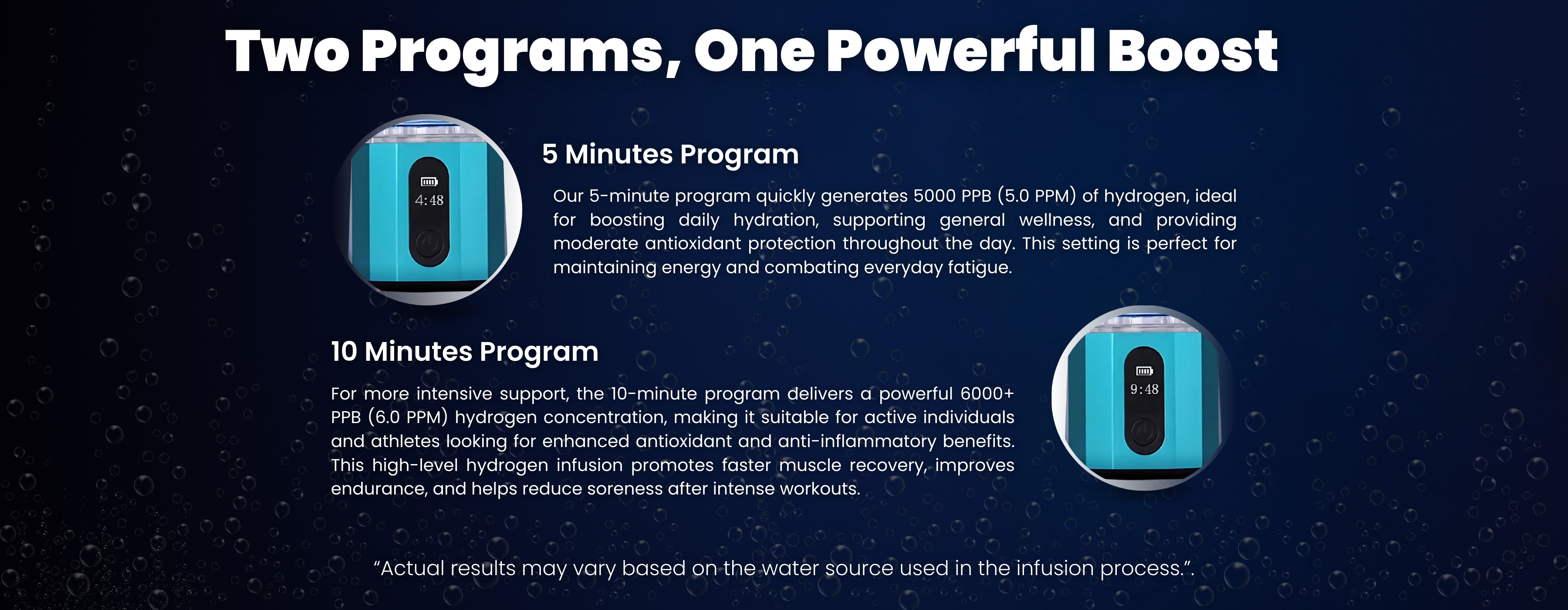 Agesify Quantum hydrogen water bottle 5-minute program generating 5000 PPB hydrogen &  10-minute program generating 6000+ PPB hydrogen for daily hydration